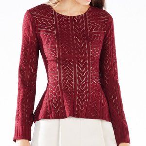❤️ $198 BCBGMAXAZRIA Long Sleeve Pietro Wine Knit Top Shirt; Size Medium M